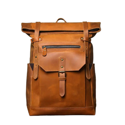 NZPJ Vintage Genuine Leather Men's Backpack Crazy Horse Leather Computer Bag Natural Top layer Cowhide Backpack Travel Bag