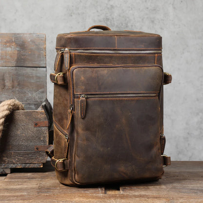 Vintage Genuine Leather Backpack Laptop Bag Crazy-horse Leather School Bag Outdoor Travel Weekender Shoulder Bag