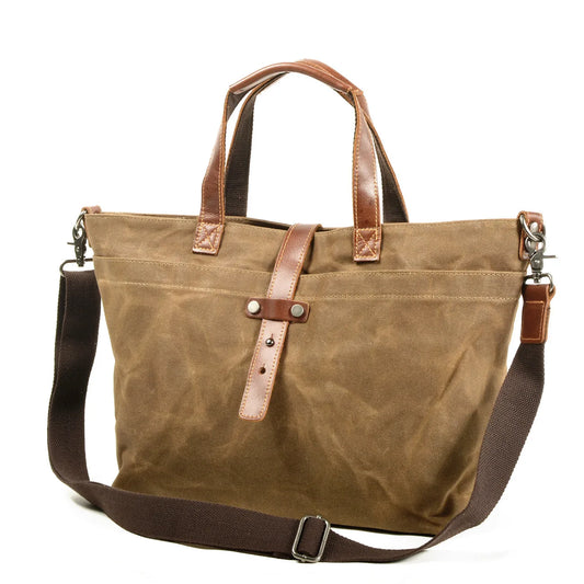 Thickened First-layer Cowhide Waterproof Waxed Canvas Men's Briefcase Retro Men's Bag Shoulder Crossbody Messenger Bag