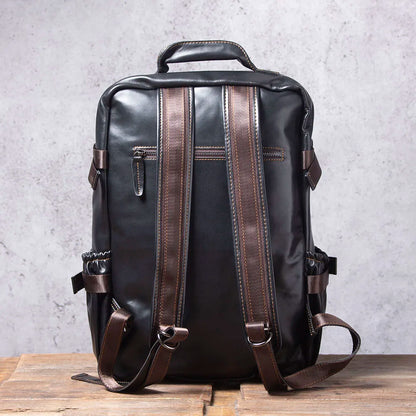 S.WORKER Casual Genuine Leather Men's Backpack Large Capacity 15" Laptop Travel Bag Cowhide School Bag Fashion Weekender Bag