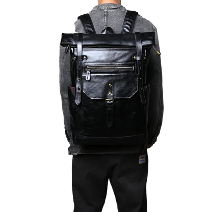NZPJ Vintage Genuine Leather Men's Backpack Crazy Horse Leather Computer Bag Natural Top layer Cowhide Backpack Travel Bag