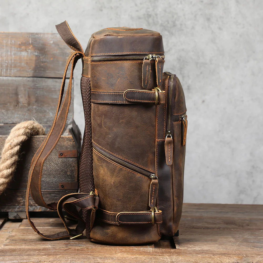 Vintage Genuine Leather Backpack Laptop Bag Crazy-horse Leather School Bag Outdoor Travel Weekender Shoulder Bag