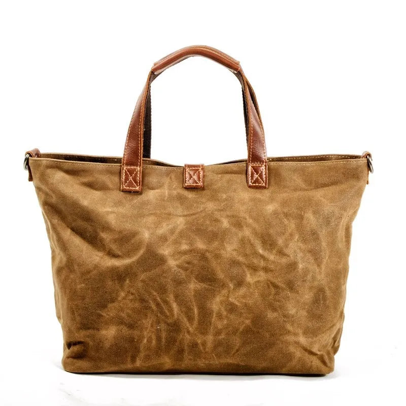 Thickened First-layer Cowhide Waterproof Waxed Canvas Men's Briefcase Retro Men's Bag Shoulder Crossbody Messenger Bag