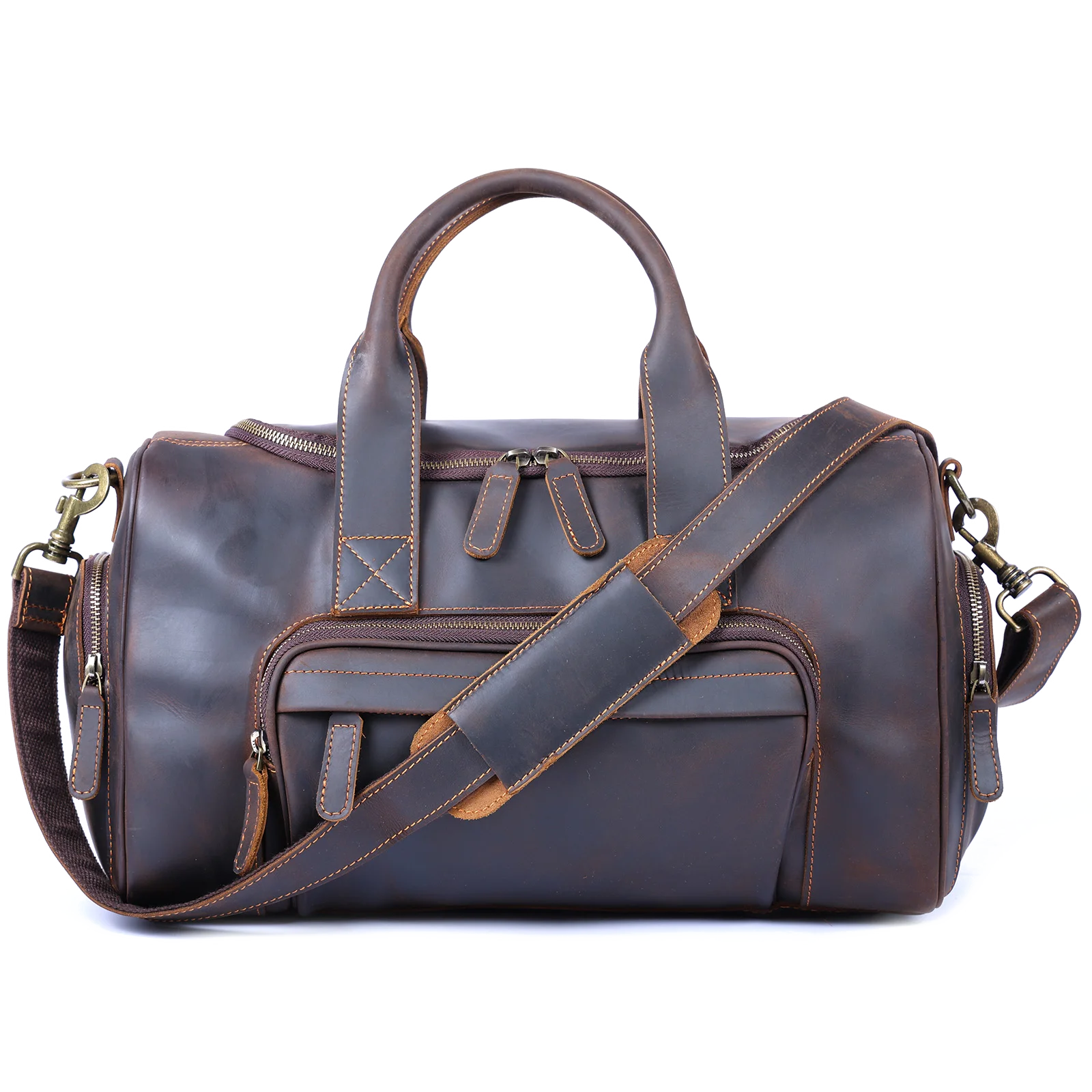 S.WORKER Vintage Genuine Leather Travel Bag  Crazy Horse Cowhide Leather Duffel Bag Men's Weekender Bag Gym Bag Carry on Luggage