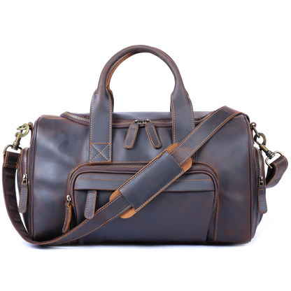 S.WORKER Vintage Genuine Leather Travel Bag  Crazy Horse Cowhide Leather Duffel Bag Men's Weekender Bag Gym Bag Carry on Luggage
