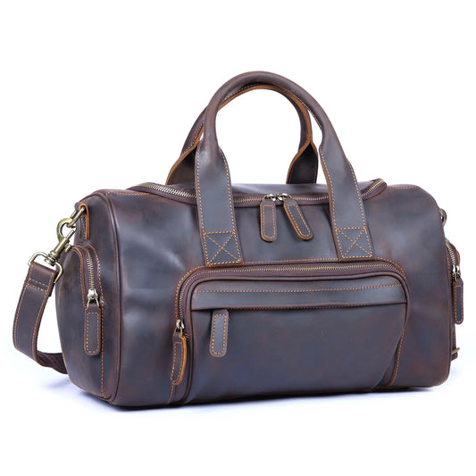 Vintage Genuine Leather Travel Bag  Crazy Horse Cowhide Leather Duffel Bag Men's Weekender Bag Gym Bag Carry on Luggage